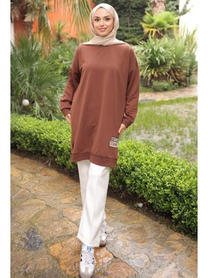 Kahverengi Bisiklet Yaka Armalı Tunik