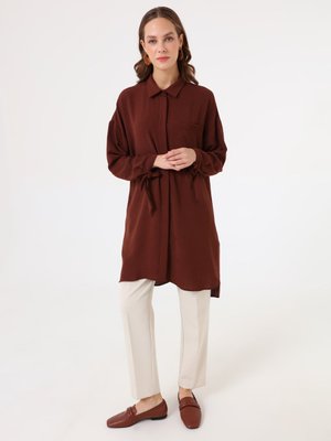 Acı Kahve Manşeti Bağlama Detaylı Cepli Tunik