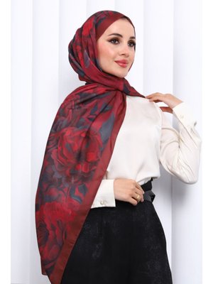 Bordo Desenli Soft Dijital Şal