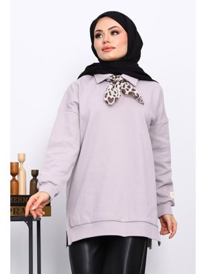 Gri Fular Detaylı Yakalı Tunik