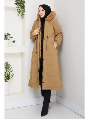 Beli Tünel Geçişli Astarlı Kapüşonlu Mont