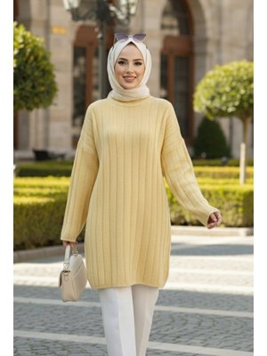Fitilli Sarı Triko Kazak Tunik 8844sr