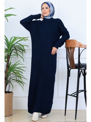 Lacivert Örgülü Triko Elbise