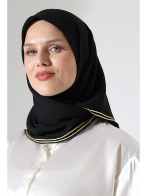 Siyah Biyeli Bürümcük Düz Şifon Eşarp