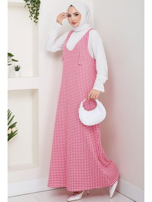 Pembe Kaz Ayağı Desen Jile Elbise