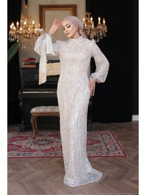 Boncuk İşlemeli Bej 52554bej