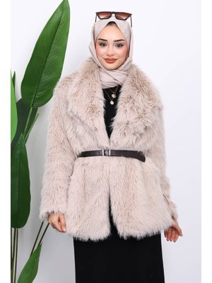 Taş Kemerli Kısa Kürk Kaban