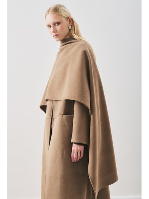 Kahverengi Soft Kaşe Atkılı Kaban