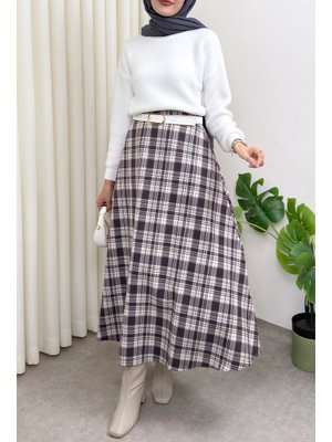 Lacivert Ekose Desenli Etek