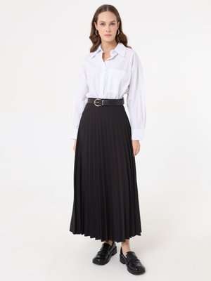 Siyah Krep Kumaşlı Piliseli Klasik Etek