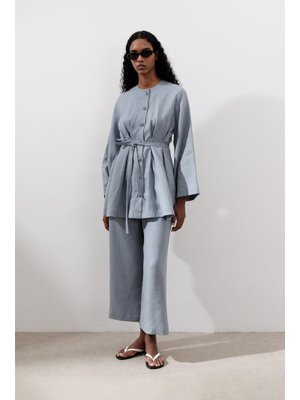 Mavi Keten Pensli Tunik