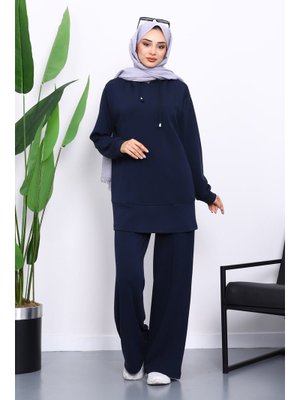 Lacivert Kapüşonlu Tunik Pantolonlu Takım