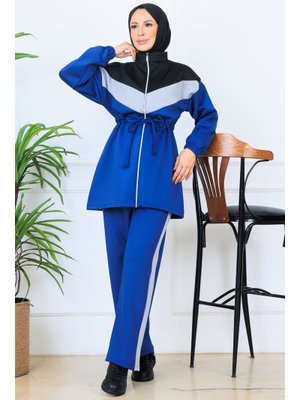 İndigo Beli Büzgülü Kemerli Scuba Takım