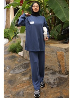 İndigo Armalı Tunik Pantolonlu Takım