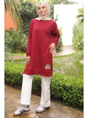 Bordo Bisiklet Yaka Armalı Tunik