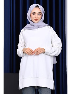 Ekru Taş Detaylı Modal Tunik