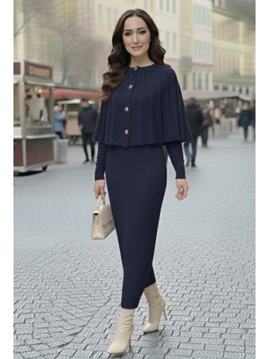 Lacivert Bolerolu Triko Elbise