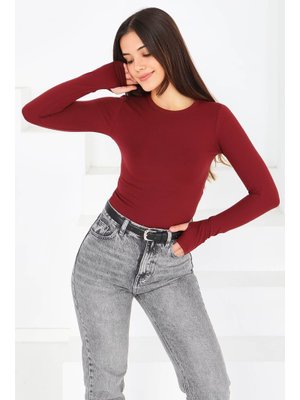 Bordo Parmak Geçmeli Modal Bady