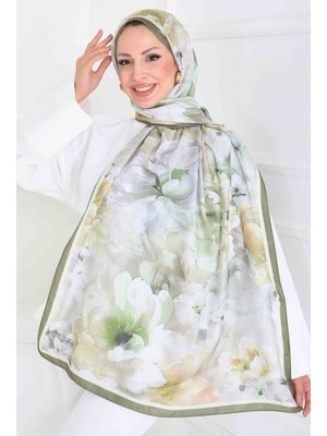 Yesılı Yağ Yeşili Floral Whisper Serisi Pamuk Şal Yag