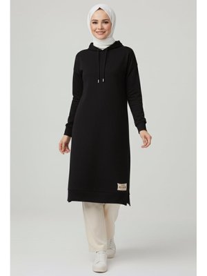 Sıyah Siyah Armalı Vortex Yırtmaçlı Tunik