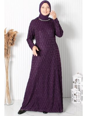 Mürdüm Taş İşleme Detaylı Simli Abiye