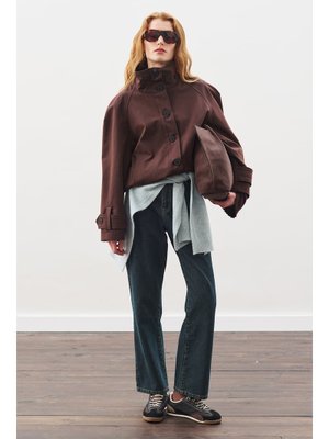 Kahverengi Trenç Tarz Bomber Ceket