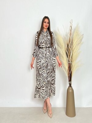 Büyük Beden Gömlek Yaka Önden Düğmeli Kemerli Elbise Kahve