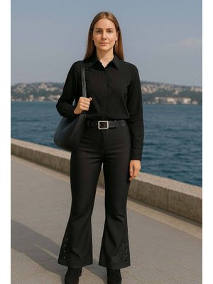 İspanyol Paça Siyah Pantolon 1078s