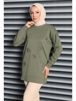 Hakı Haki Kalp Taşlı İşlemeli Modal Tunik