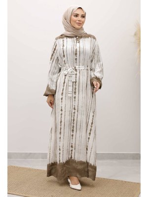 Vizon Batik Desenli Viskon Elbise