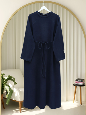 Laci Beli Bağlamalı Yuvarlak Yaka Selanik Elbise