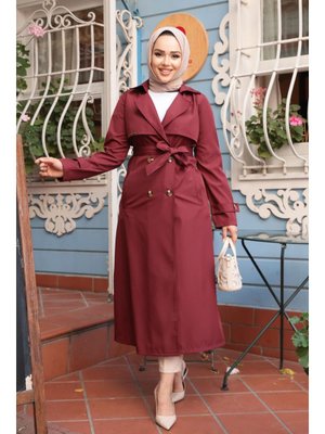 Düğmeli Bordo Trençkot 6103br
