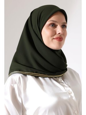 Haki Yeşil Biyeli Bürümcük Düz Şifon Eşarp