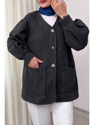 Antrasit V Yaka Kaşe Ceket