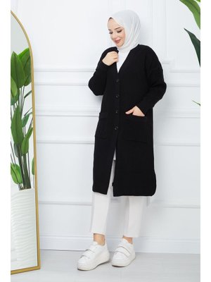 Düğme Kapamalı Cepli Triko Hırka