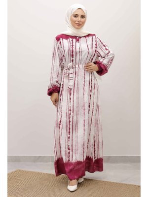 Fuşya Batik Desenli Viskon Elbise