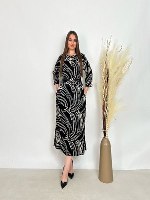 Siyah Büyük Beden Yandan Yırtmaçlı Kemerli Elbise