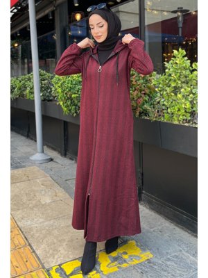 Bordo Zikzak Desenli Fermuarlı Jakar Kap