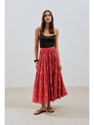 Desenli Pamuklu Katlı Etek Kyra