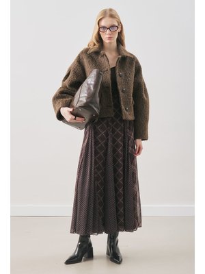 Ekose Desenli Şifon Etek Kahve