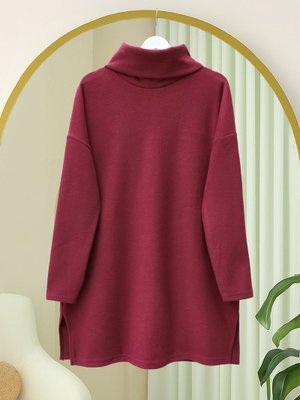 Bordo Balıkçı Yaka Yırtmaçlı Selanik Tunik
