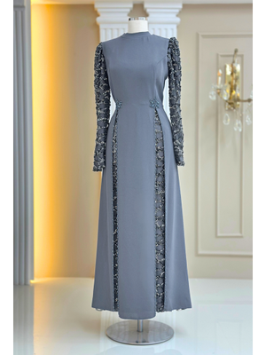 Gri Tusem Abiye Elbise