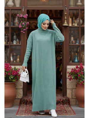 Boğazlı Yaka Mint Triko Elbise 34150mınt