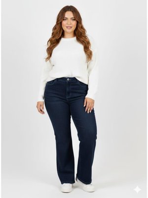 Büyük Beden İspanyol Paça Esnek Kot Pantolon Koyu Mavi