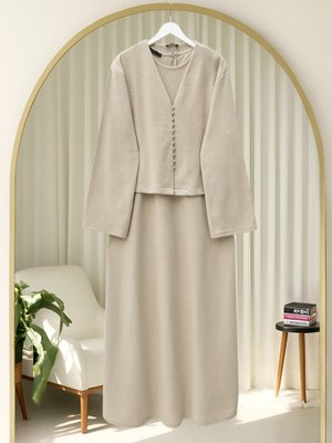 Bej Krop Ceketli Selanik Elbise Takım