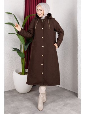 Acı Kahve Boydan Düğmeli Kapitone Kap