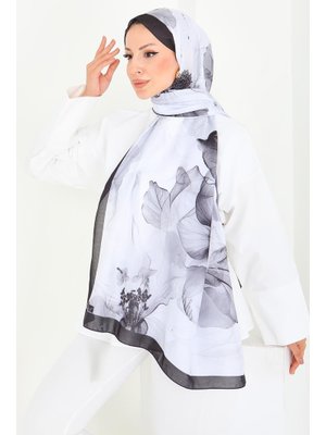 Siyah Sıyah Soft Garden Serisi Pamuk Şal