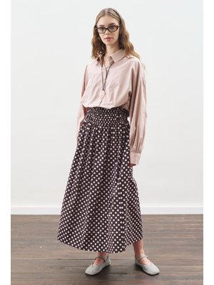 Kahverengi Puantiyeli Beli Büzgülü Etek