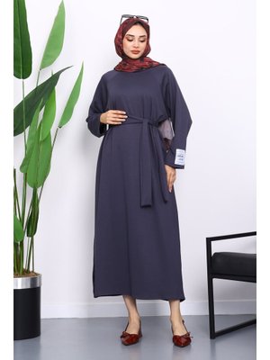 Füme Kolu Armalı Reglan Kol Basic Modal Kuşaklı Elbise