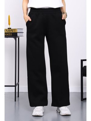 Siyah Bel Lastikli Şardonlu Üç İplik Pantolon